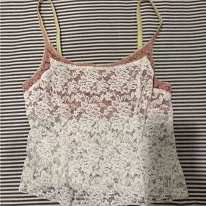 Free People Lace Floral Camisole - White and Pink